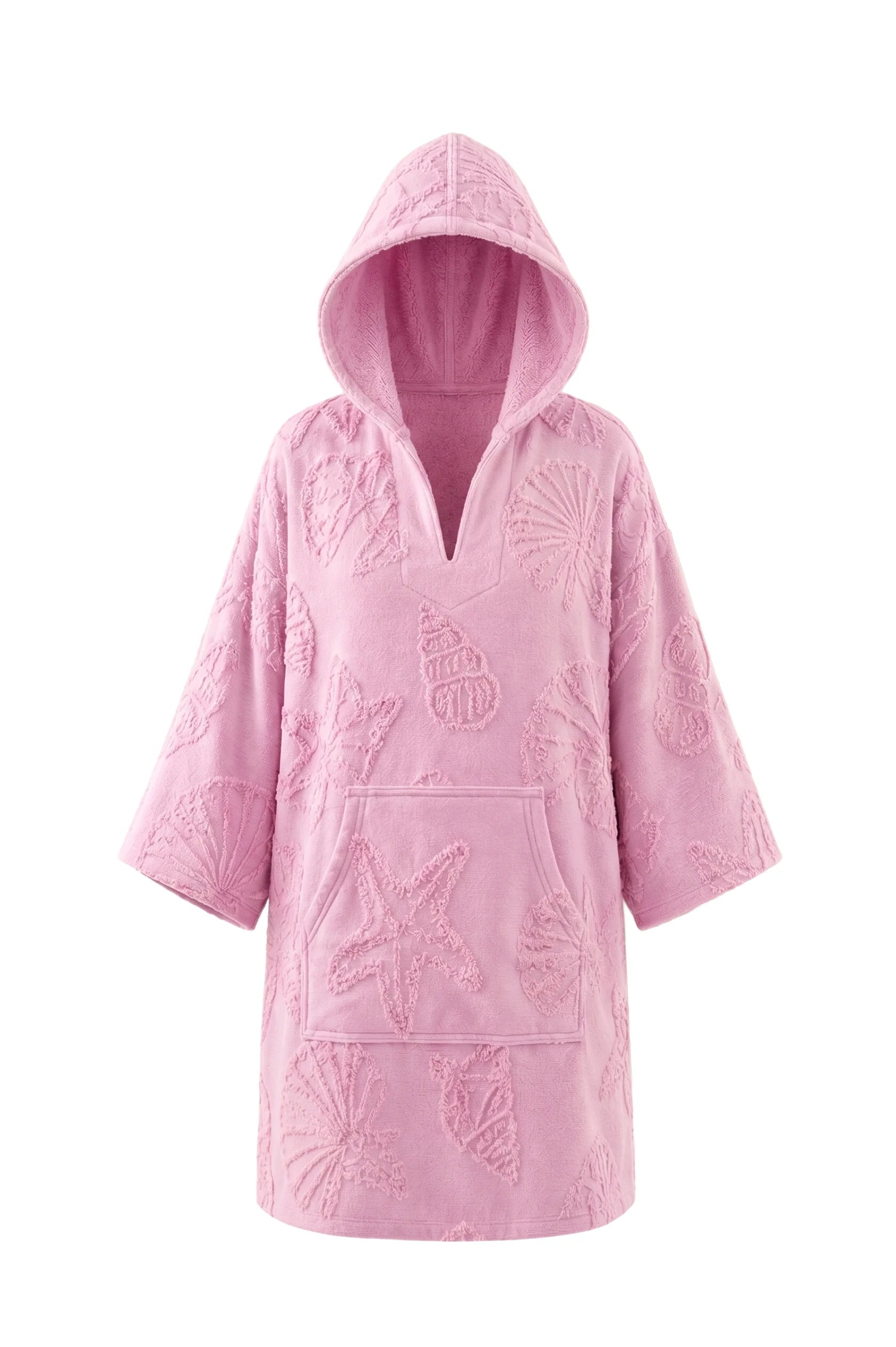 COIBA Handcrafted Unisex Adult Summer Poncho with White Pattern Detailing - Studio White Background Shot