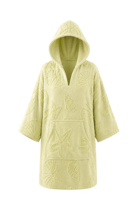 COIBA Handcrafted Unisex Adult Summer Poncho with White Pattern Detailing - Studio White Background Shot