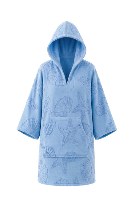 COIBA Handcrafted Unisex Adult Summer Poncho with White Pattern Detailing - Studio White Background Shot
