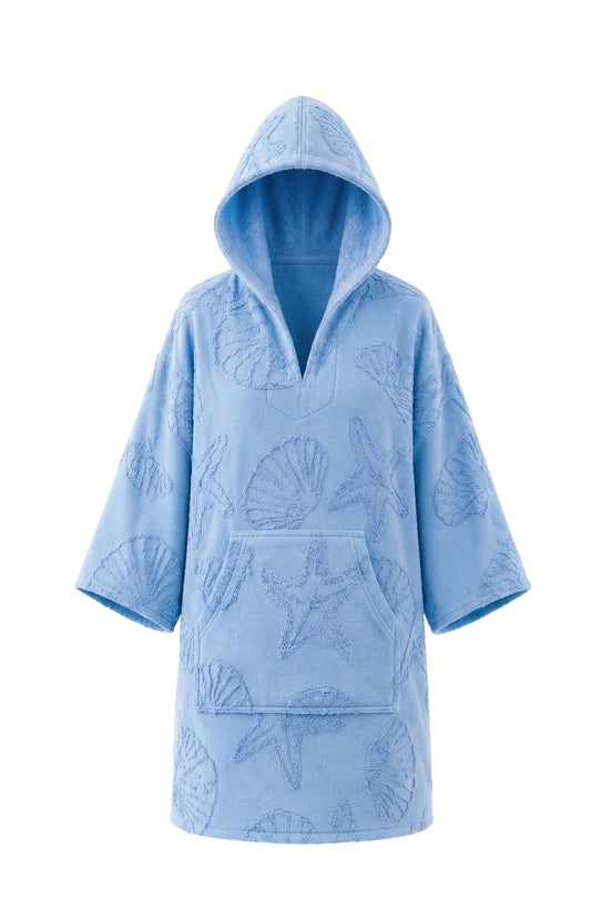 COIBA Handcrafted Unisex Adult Summer Poncho with White Pattern Detailing - Studio White Background Shot