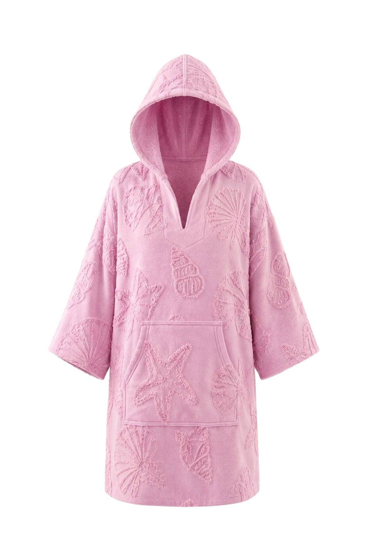 COIBA Handcrafted Unisex Adult Summer Poncho with White Pattern Detailing - Studio White Background Shot