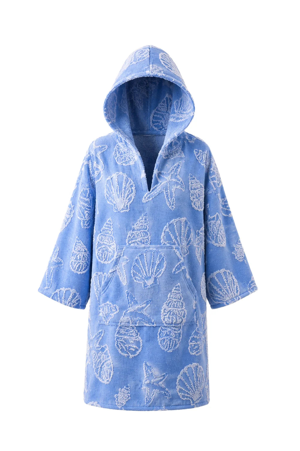 COIBA Handcrafted Unisex Adult Summer Poncho with White Pattern Detailing - Studio White Background Shot